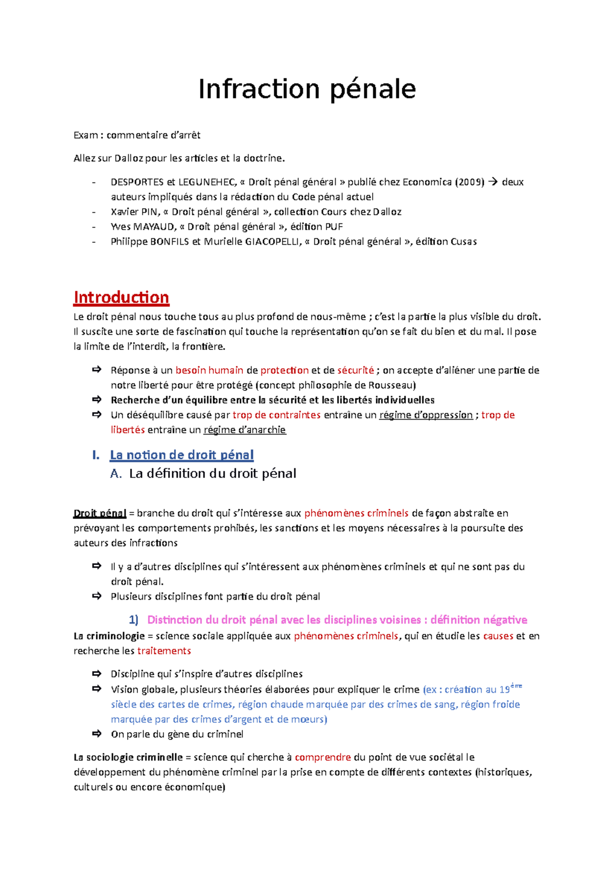 Infraction pénale 1 - L2S3 - Infraction pénale Exam : commentaire d ...