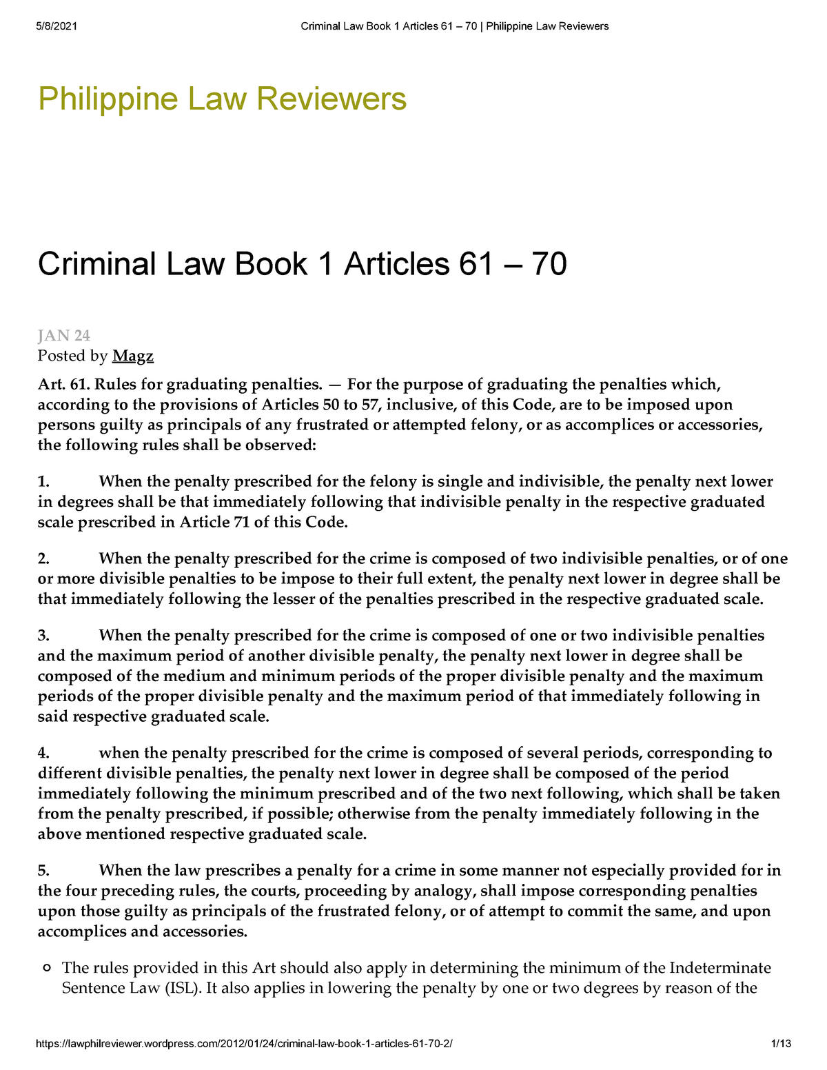 Criminal Law Book 1 Articles 61 70 Philippine Law Reviewers Posted