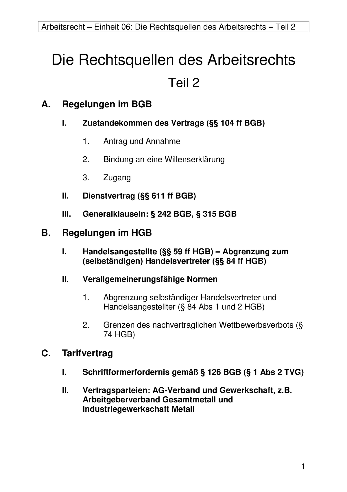 AR Einheit 06 - Die Rechtsquellen Des Arbeitsrechts Teil 2 A ...