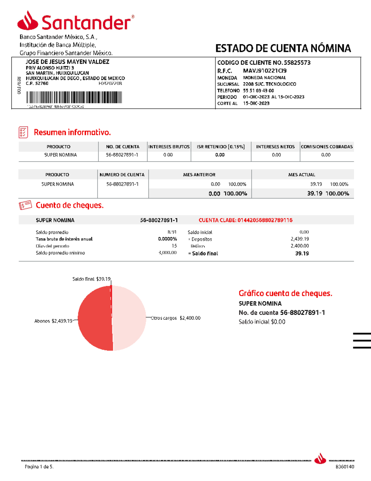 Estado de cuenta diciembre 2023 - Santander Banco Santander México, S ...