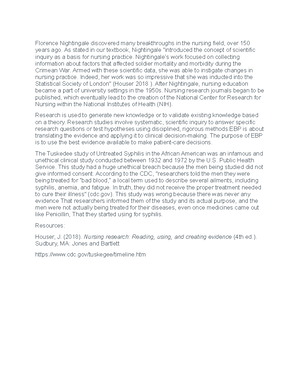 NR 439 week 1 c - week 1 discussion - Florence Nightingale was ...