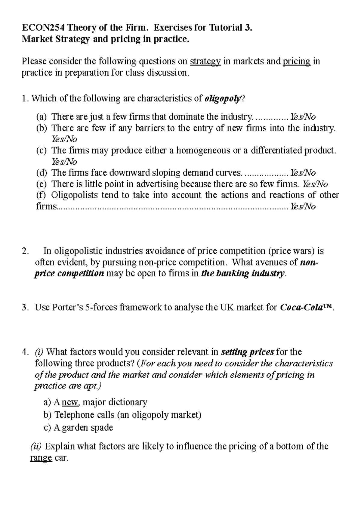 ECON254 Tutorial 3 Questions - ECON254 Theory Of The Firm. Exercises ...