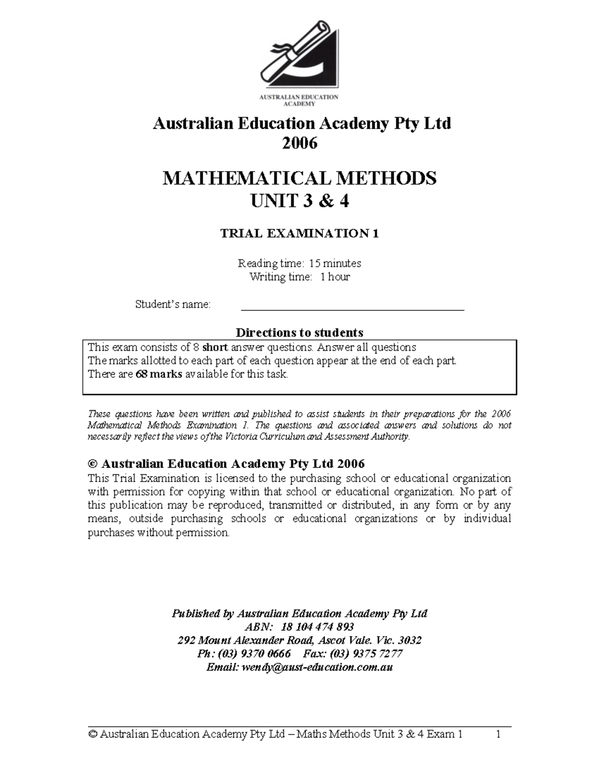 [Methods] 2006 AEA Exam 1