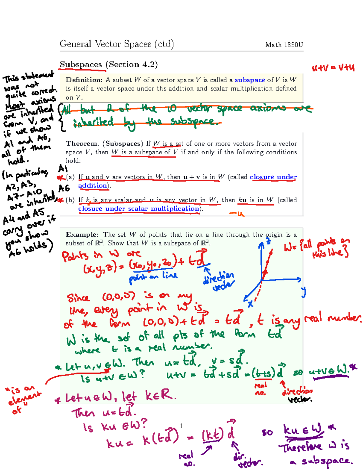 1850 Lecture 11 filled - General Vector Spaces (ctd) Math 1850U ...