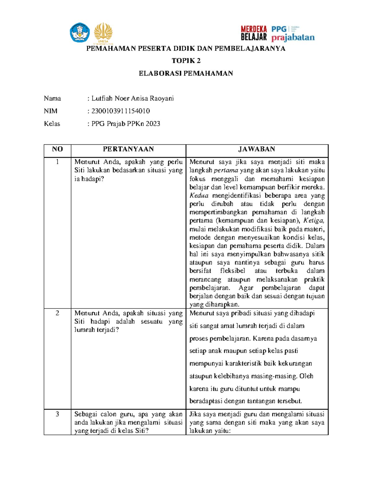 Lutfiah-Elaborasi Pemahaman- Topik 2 - PEMAHAMAN PESERTA DIDIK DAN ...