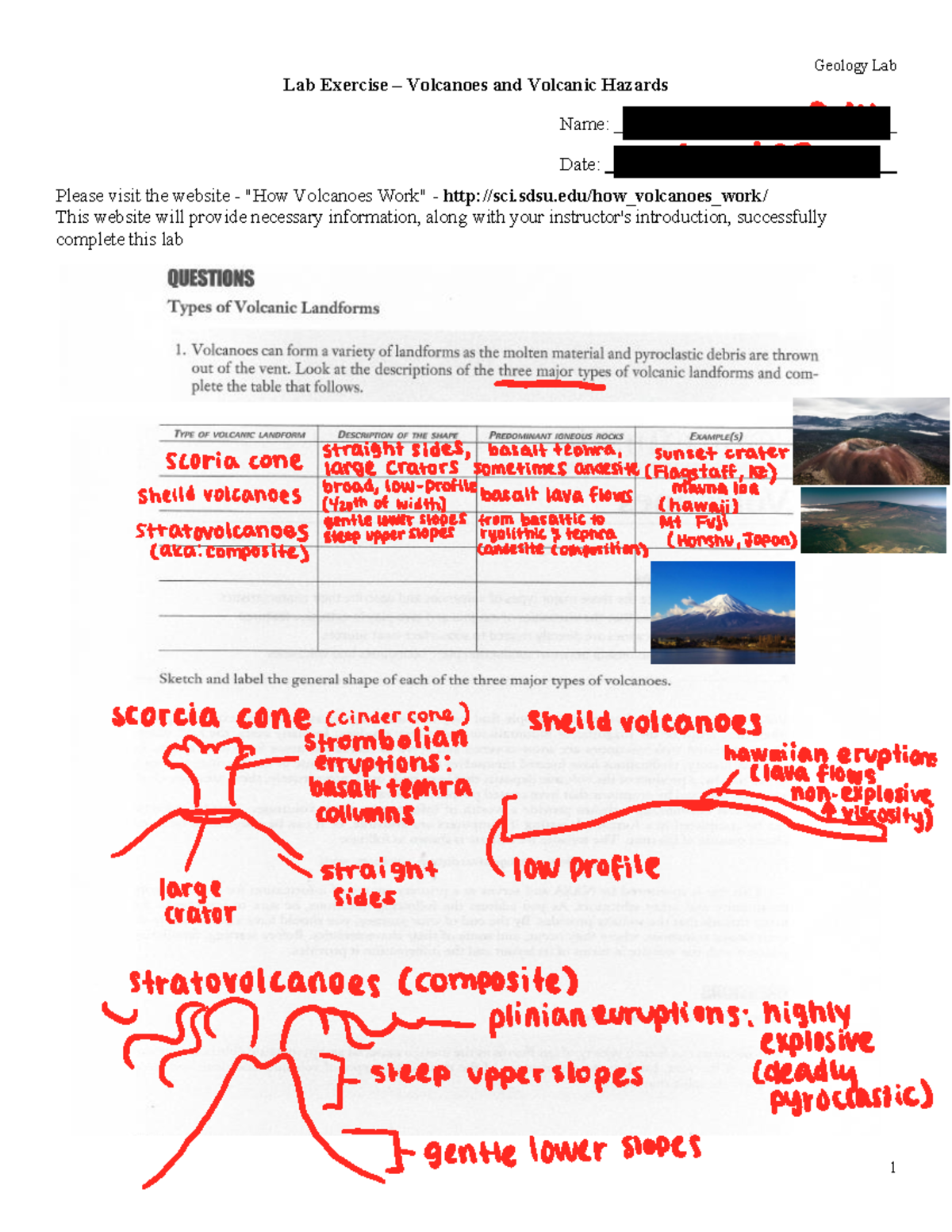 Lab Exercise Volcanoes and Volcanic Hazards Lab Exercise 3 Volcanoes