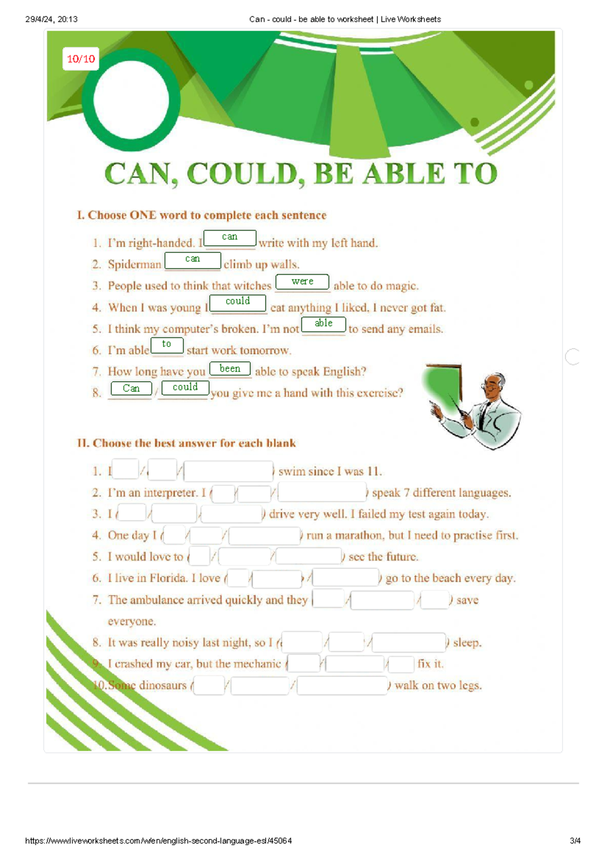 Can - could - be able to worksheet Live Worksheets - Ingles III - can ...