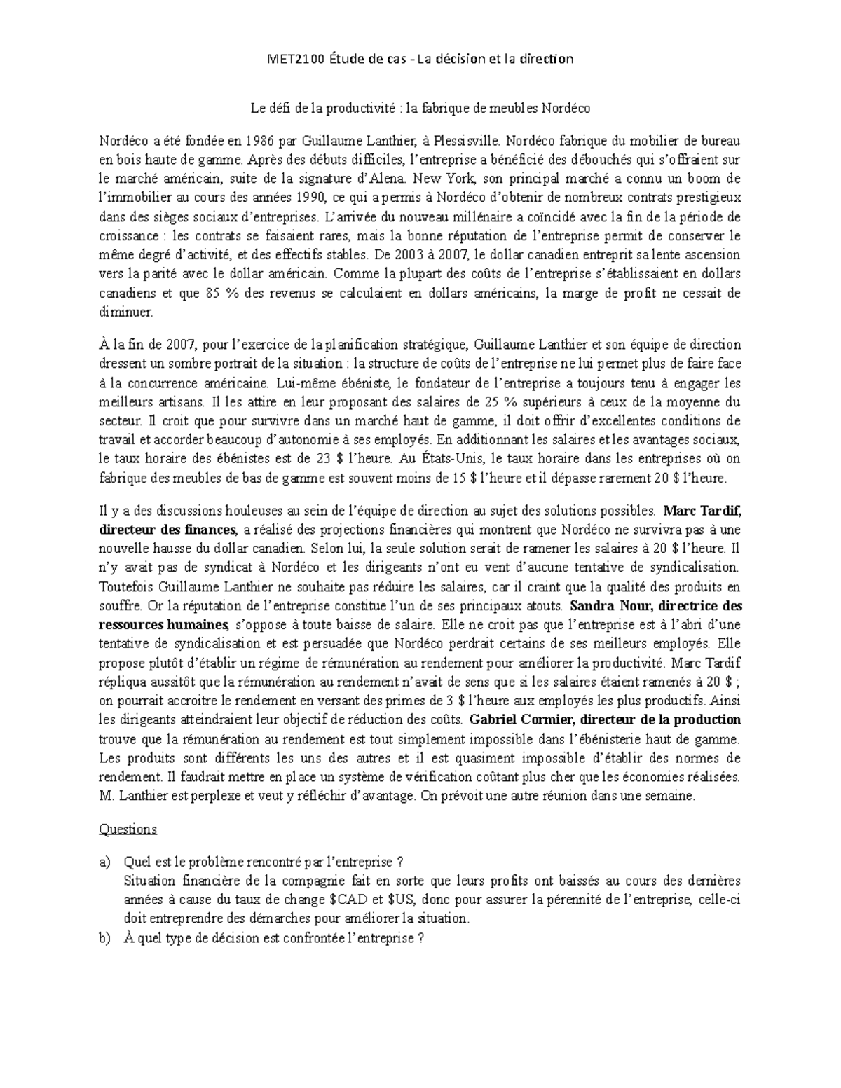 Cas - Le défi de la productivité la fabrique de meubles Nordéco ...