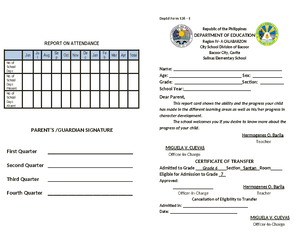 SF9 (Learners Progress Report Card) Template for ES - REPORT ON ...