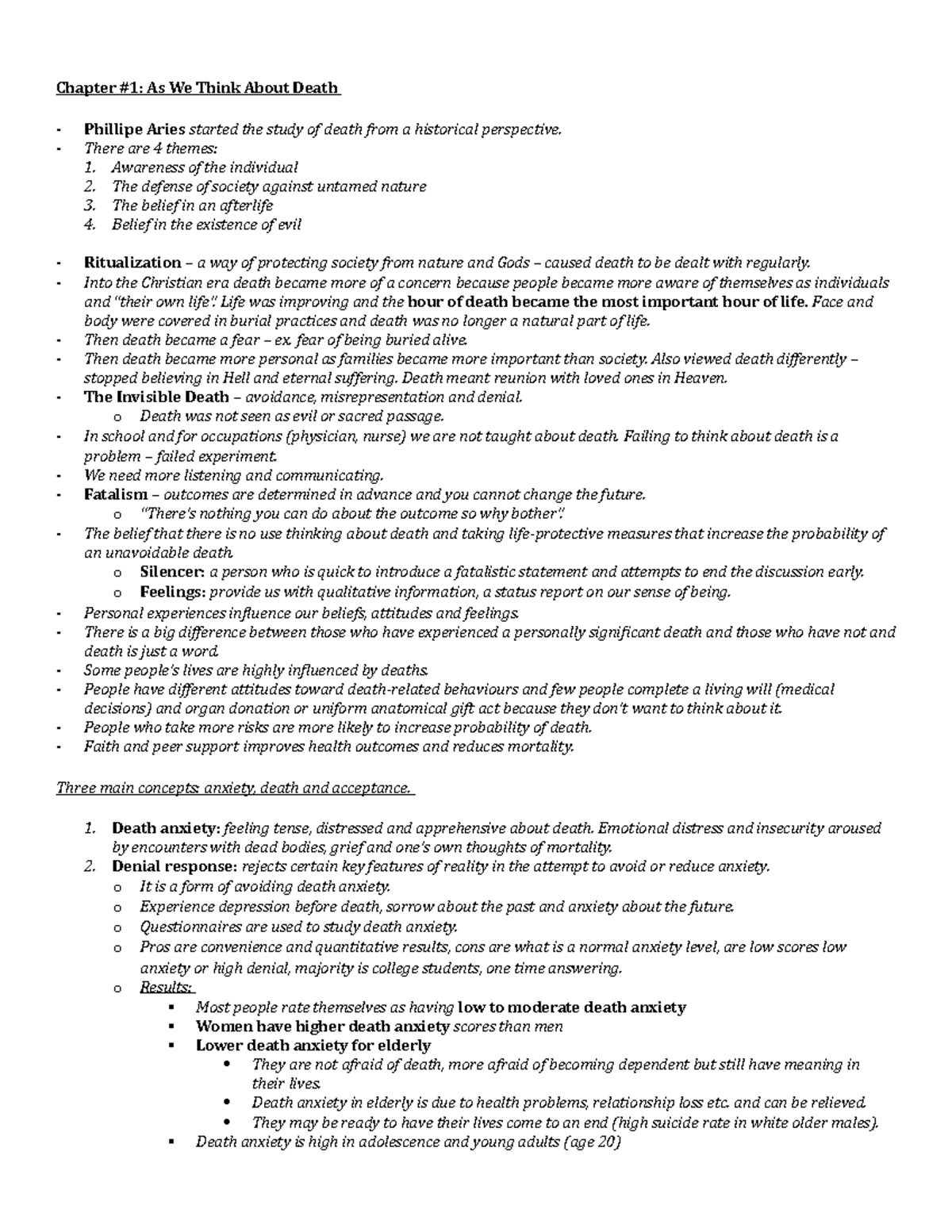 Death: Dying EXAM NOTES - Chapter #1: As We Think About Death ...