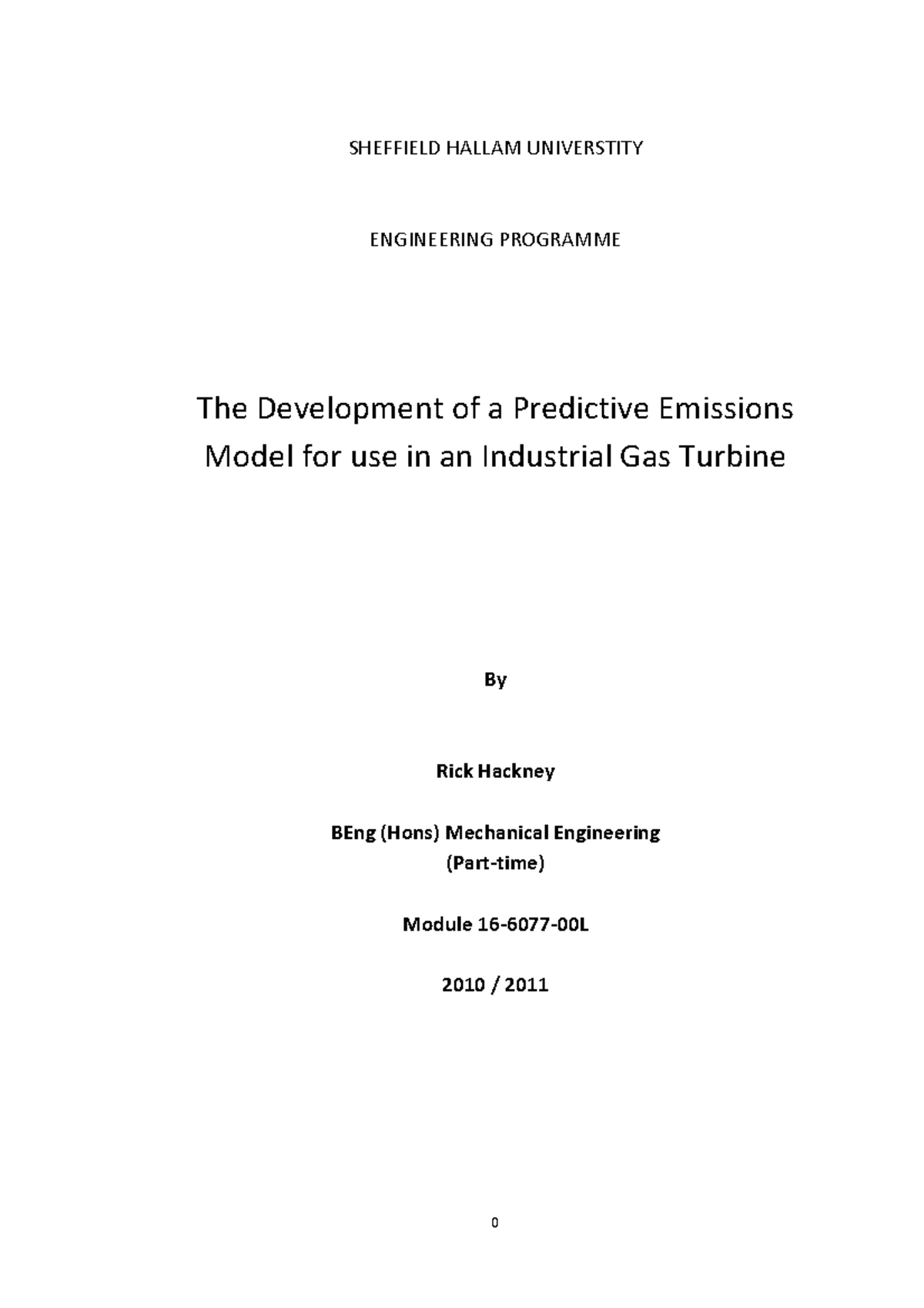 Industrial Gas turbine dissertation - SHEFFIELD HALLAM UNIVERSTITY ...