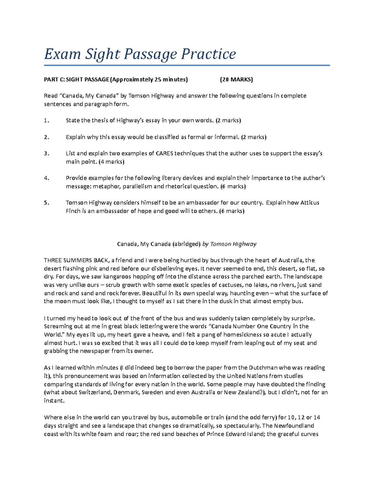 Sightpassagepractice Exam Sight Passage Practice PART C SIGHT