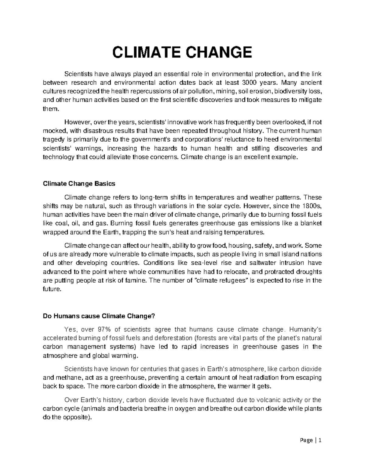 Climate Change - CLIMATE CHANGE Scientists have always played an ...