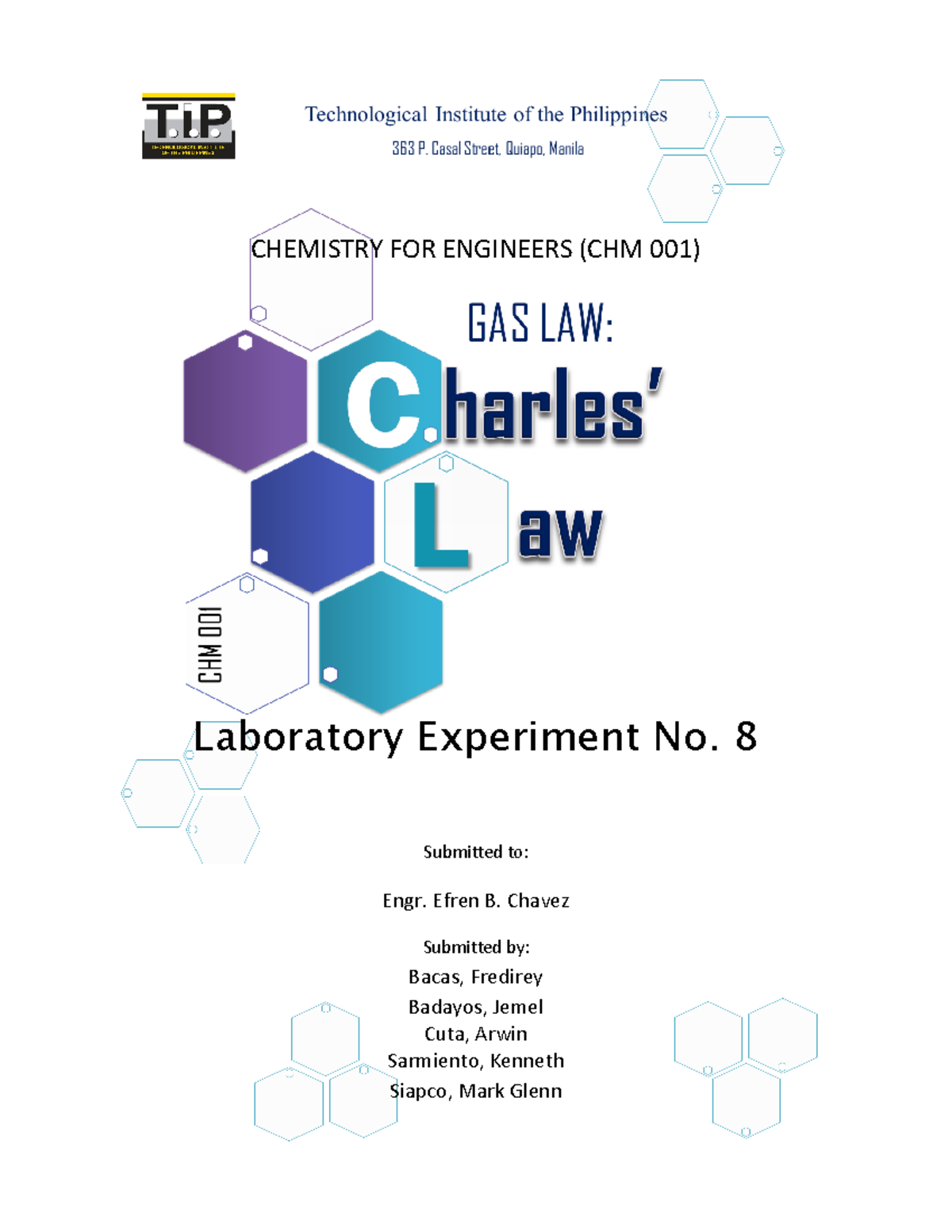 Lab Exp 8 - CHEMISTRY FOR ENGINEERS (CHM 001) Laboratory Experiment No ...