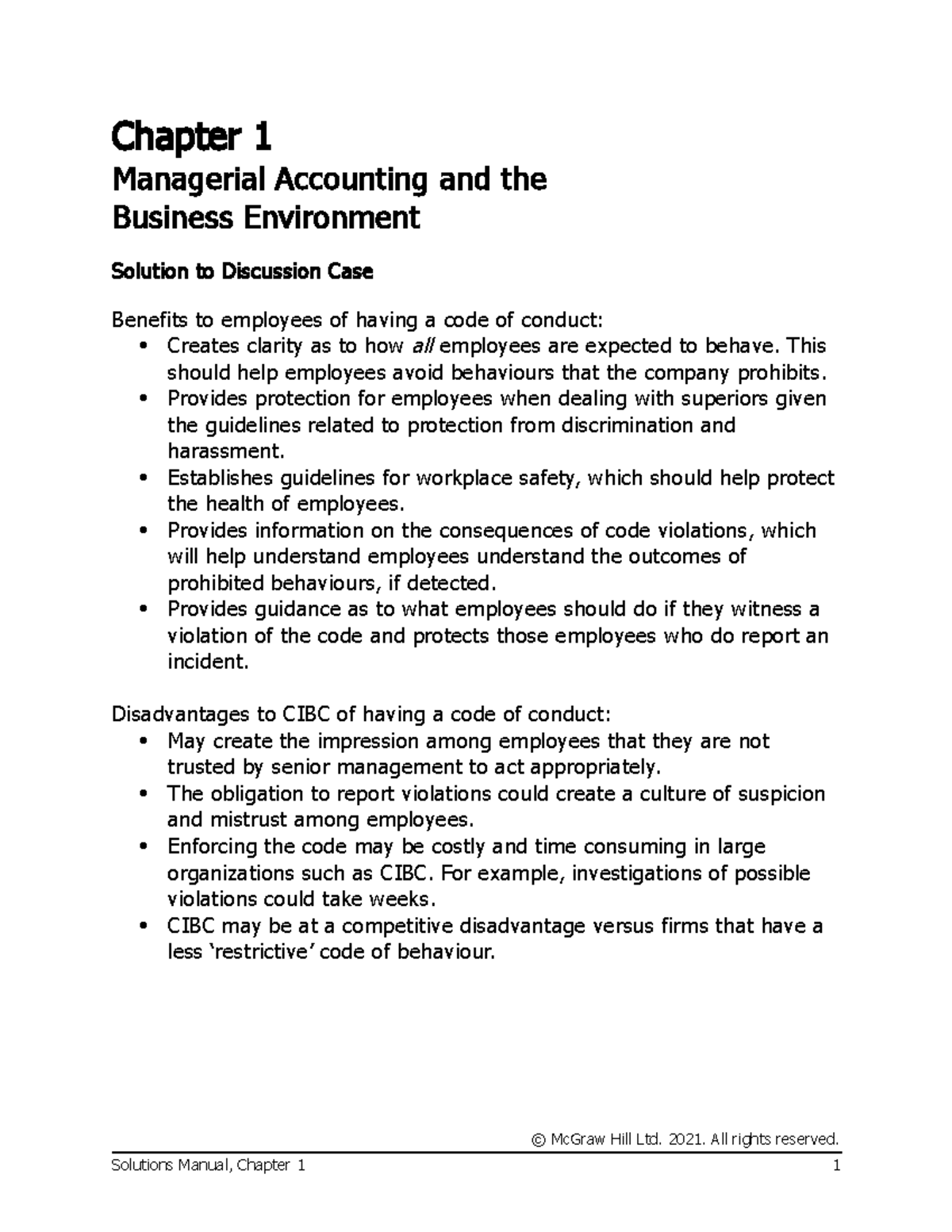 Chapter 1 - Managerial Accounting and the Business Environment ...