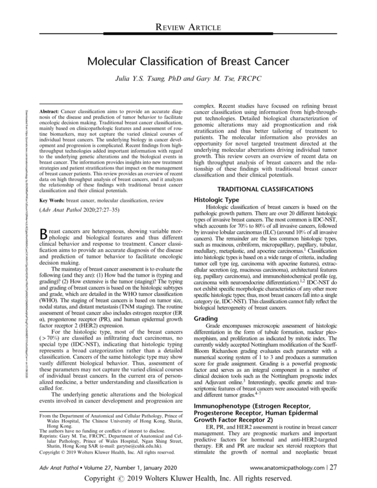 Molecular Classification of Breast Cancer - Patología - Studocu