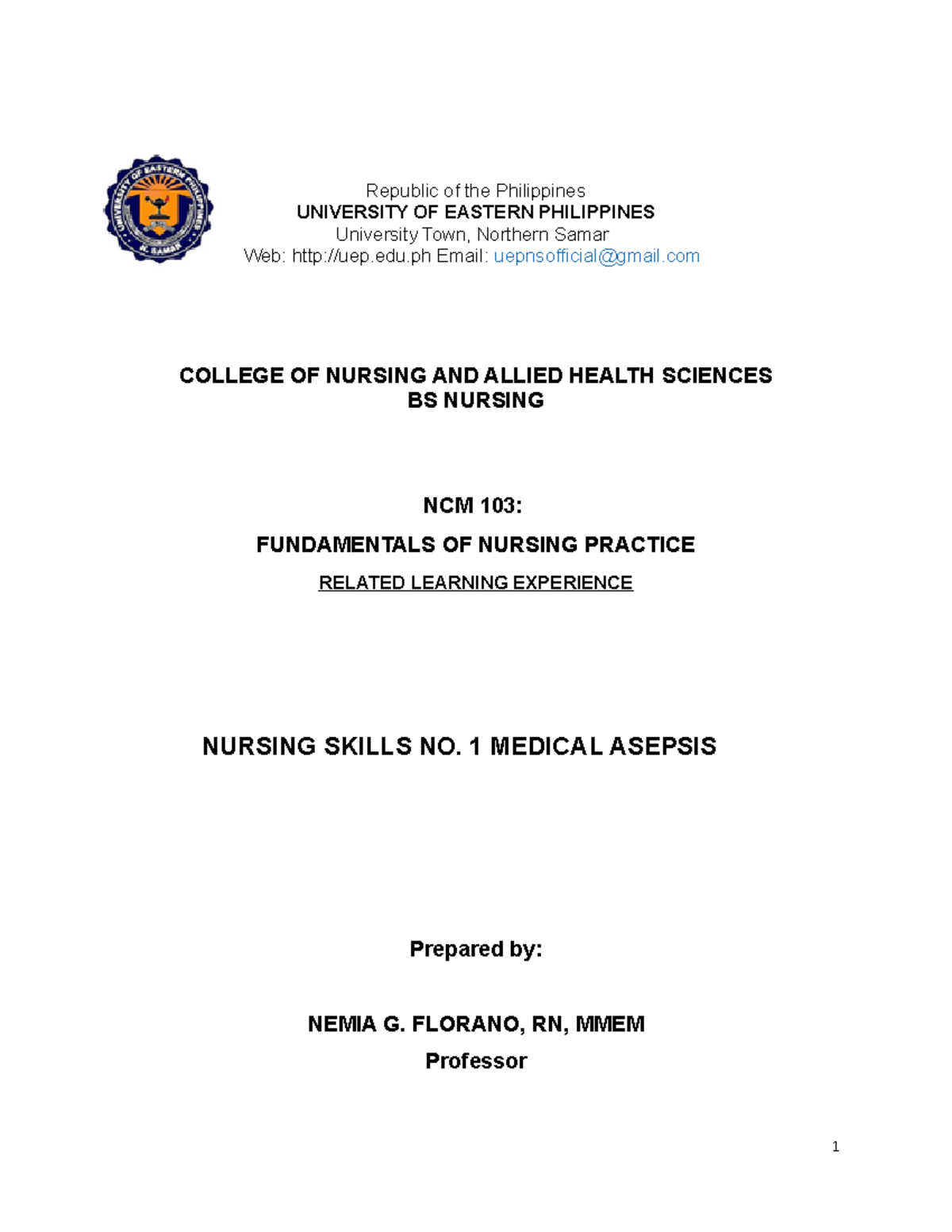 RLE Nursing Skill no - Republic of the Philippines UNIVERSITY OF ...