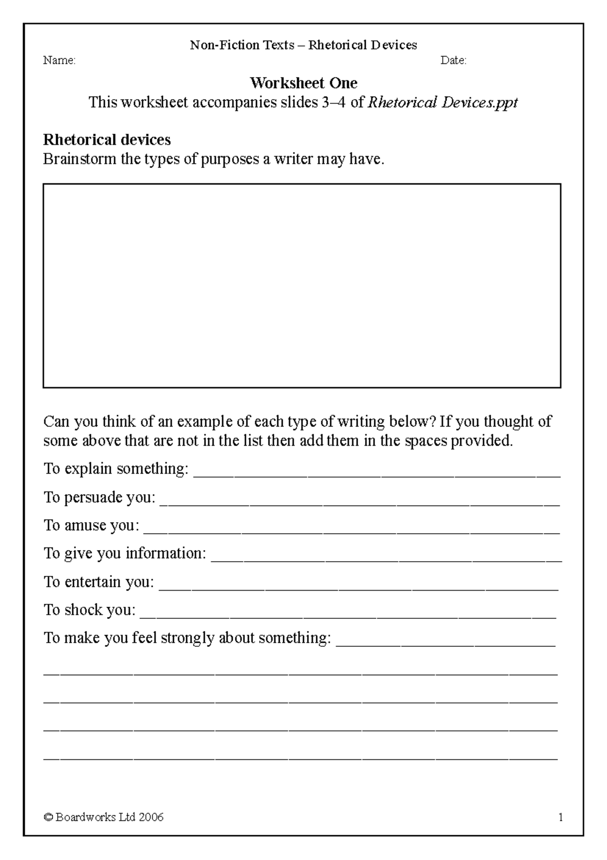 rhetorical devices worksheets name date worksheet one this worksheet accompanies slides 3 4 of studocu