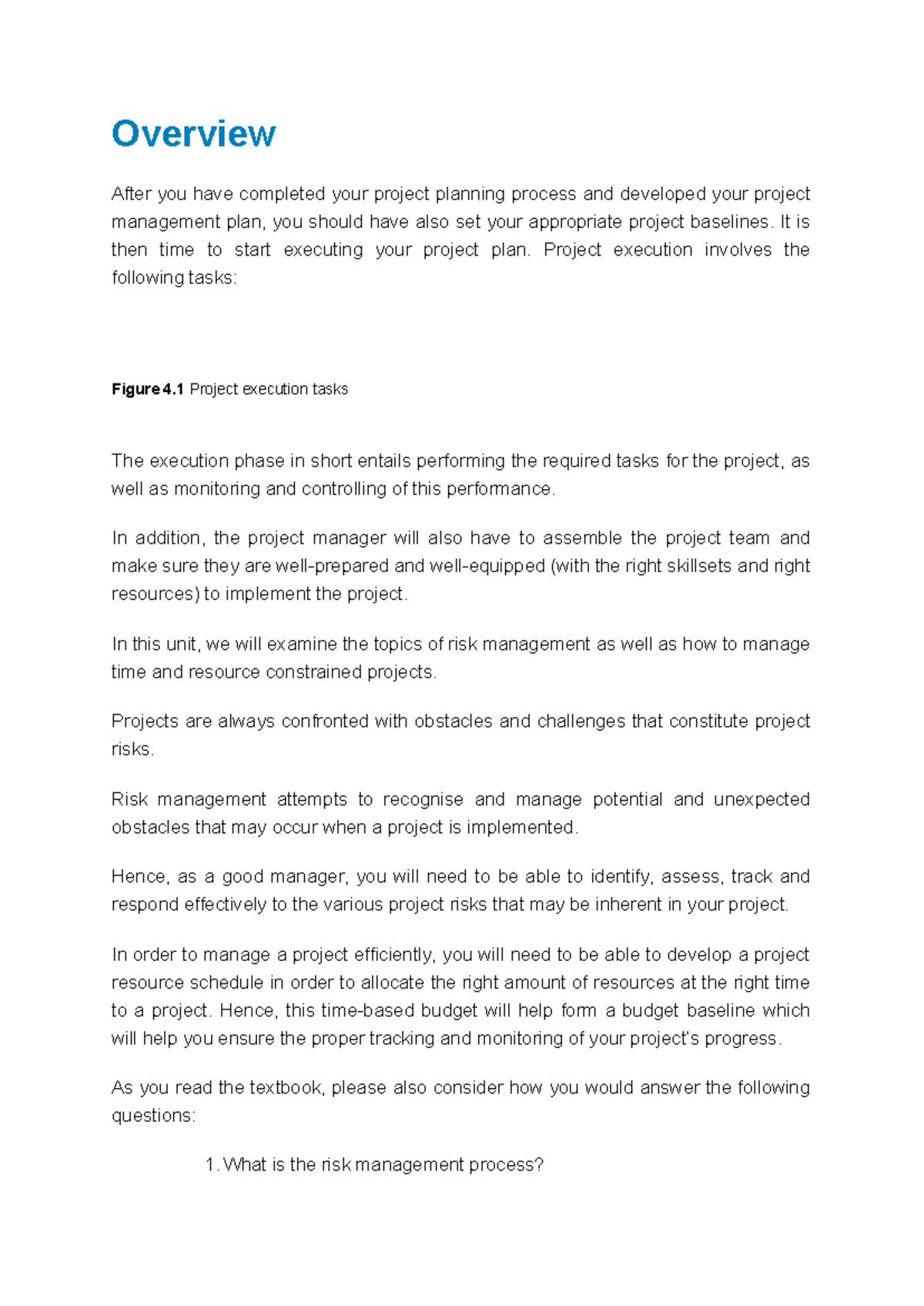 Chapter 4 - Notes - Overview After you have completed your project ...