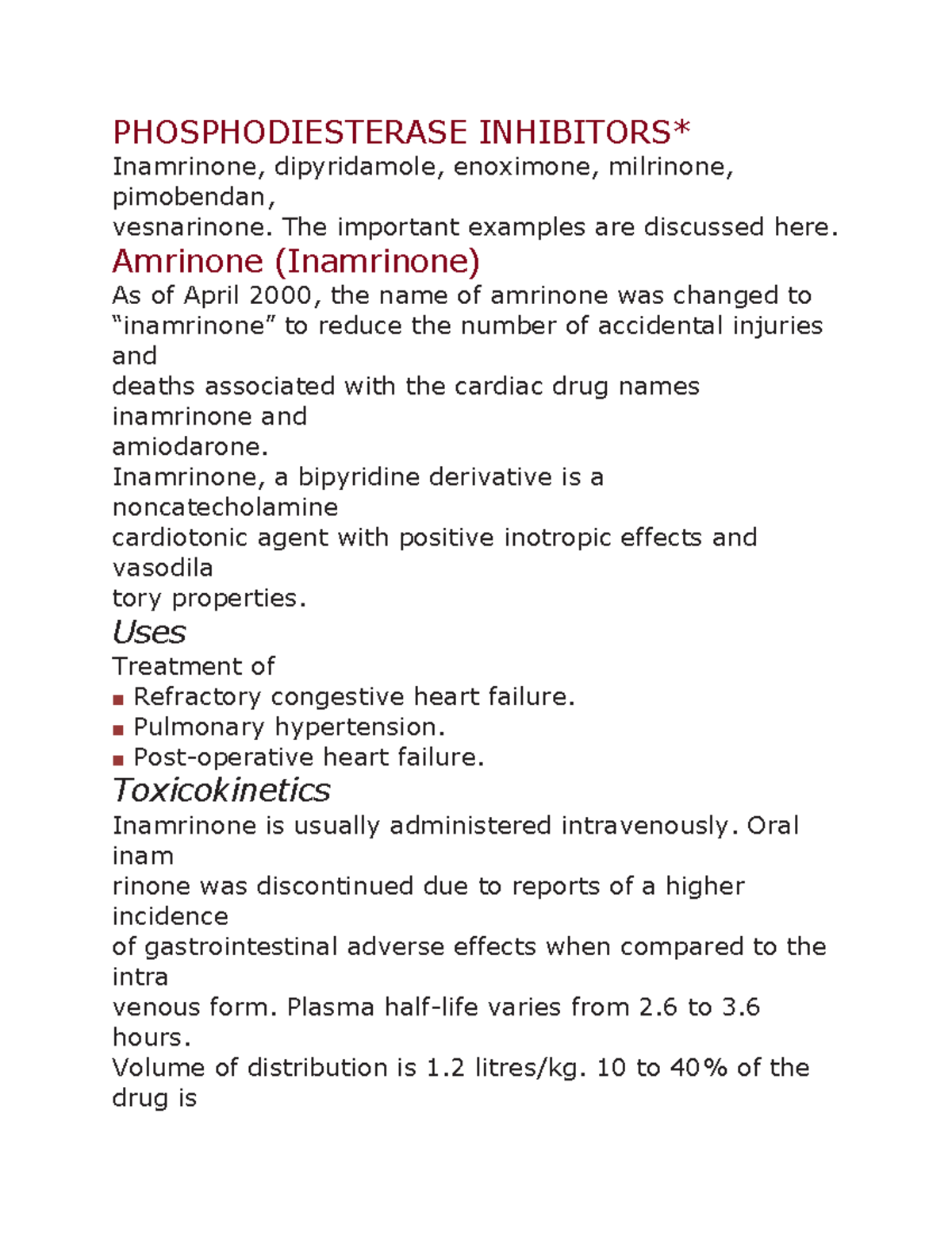 Phosphodiesterase Inhibitors - PHOSPHODIESTERASE INHIBITORS* Inamrinone ...