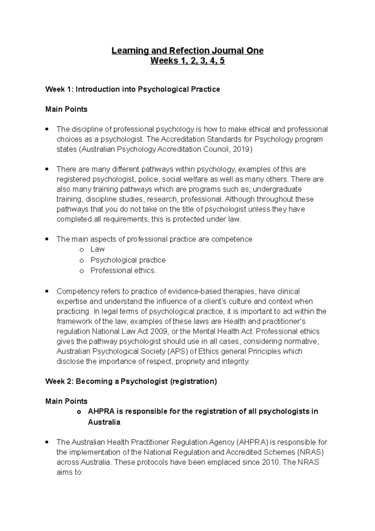 LEarning and refection 1 - Learning and Refection Journal One Weeks 1 ...
