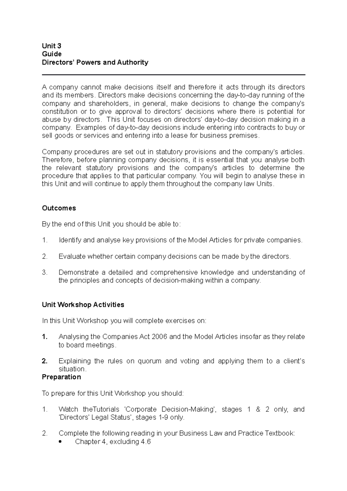 Directors workshop prep LPC/LLM - MMU - Studocu