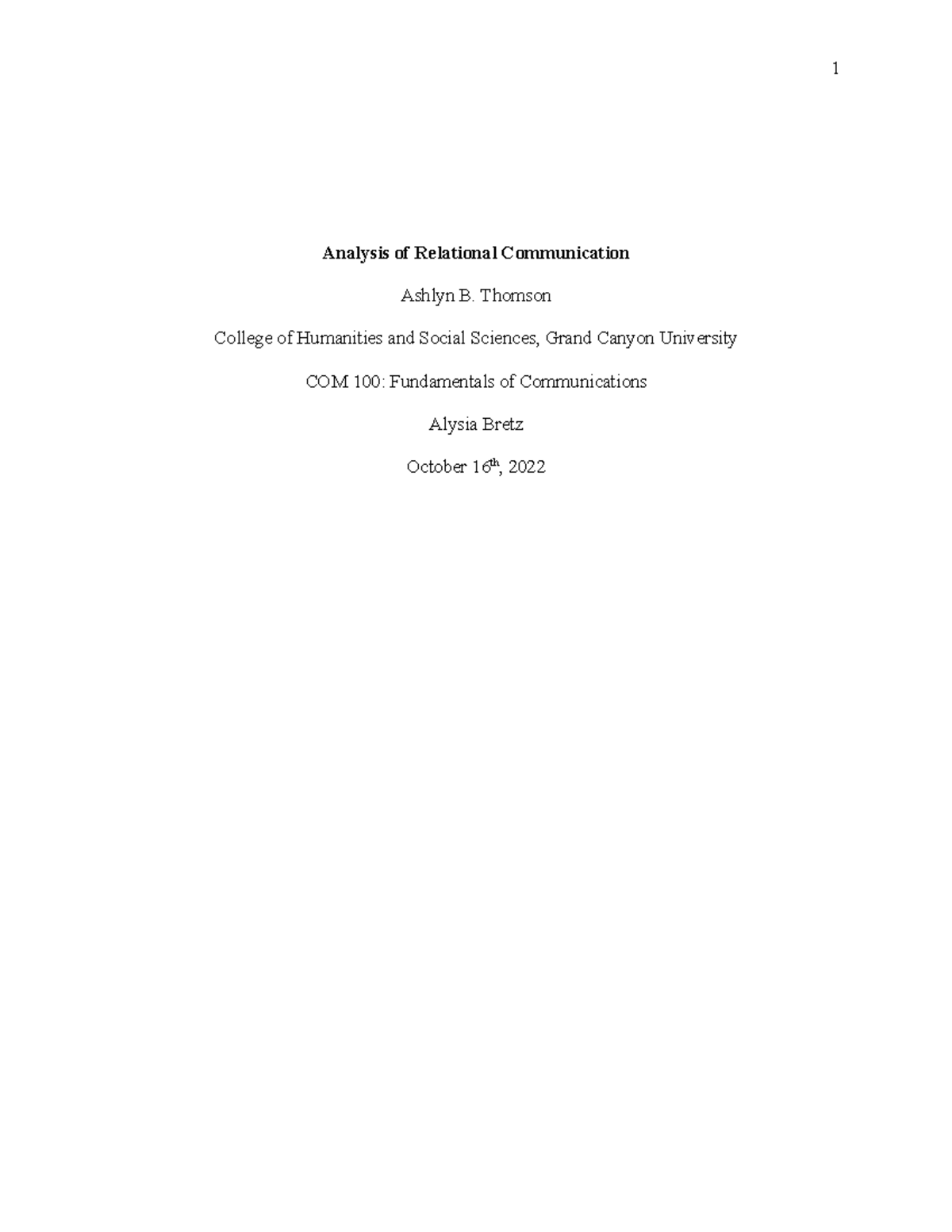 Analysis of Relational Communication- Final - Analysis of Relational ...