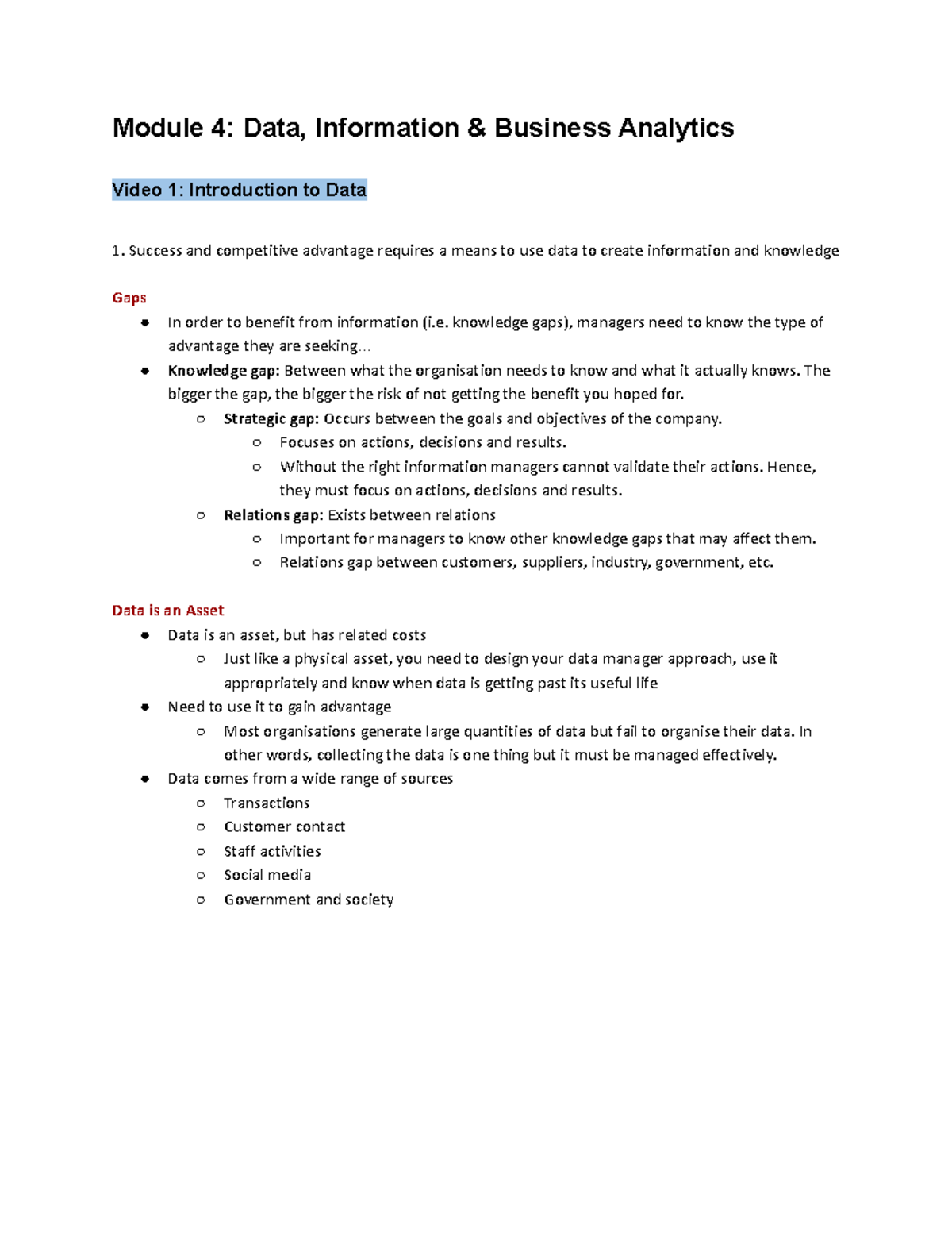 Week 4 Module - Module 4: Data, Information & Business Analytics Video ...