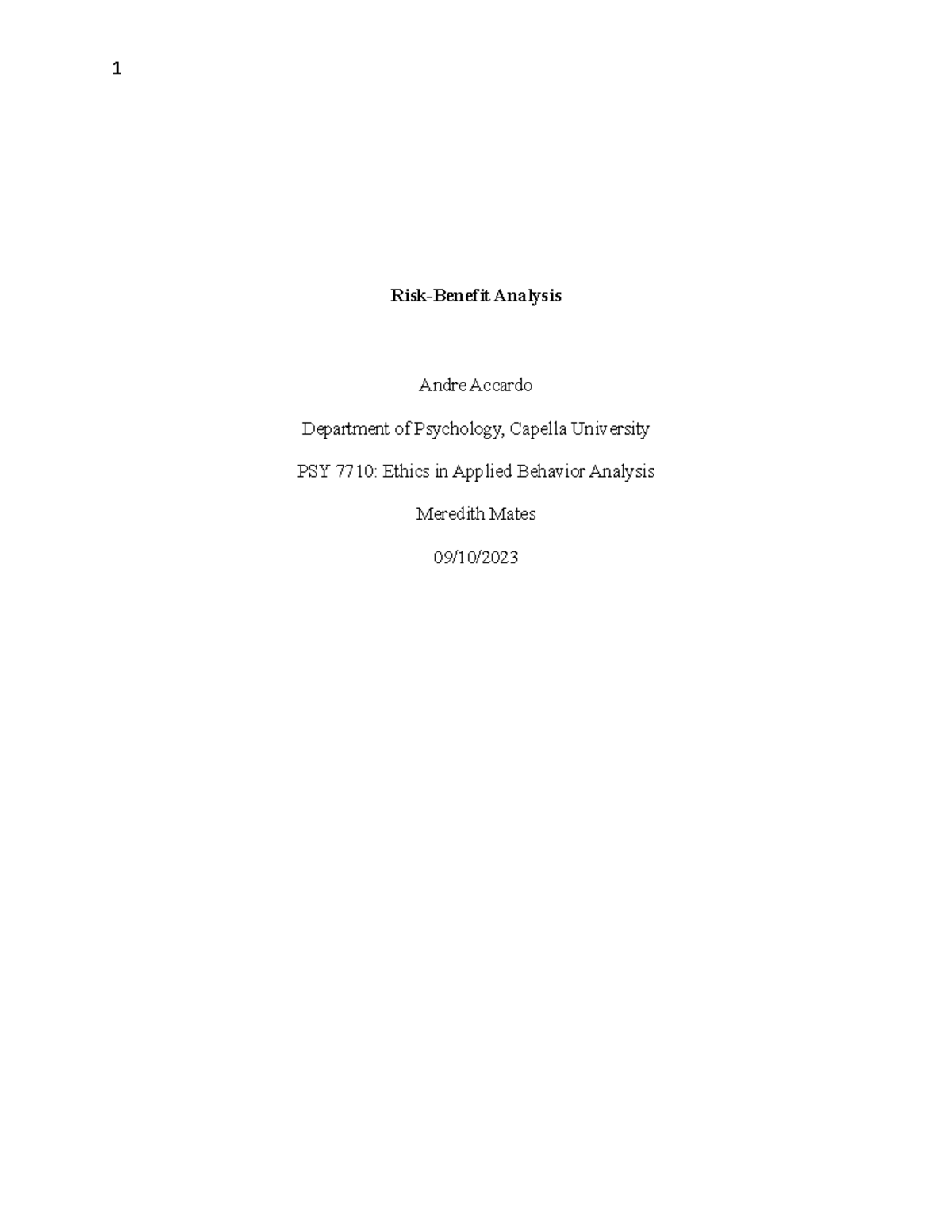 PSY7710- Week 9 Assignment - Risk-Benefit Analysis Andre Accardo ...