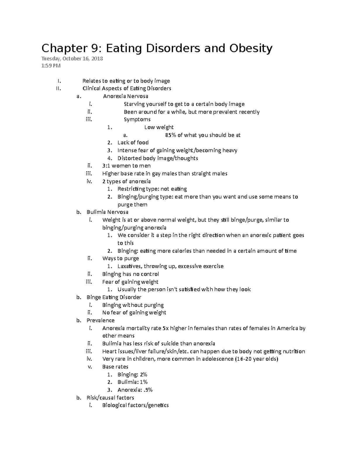 Psy 250 Chapter 9 Mark Deskovitz Chapter 9 Eating Disorders And Obesity Tuesday October 16