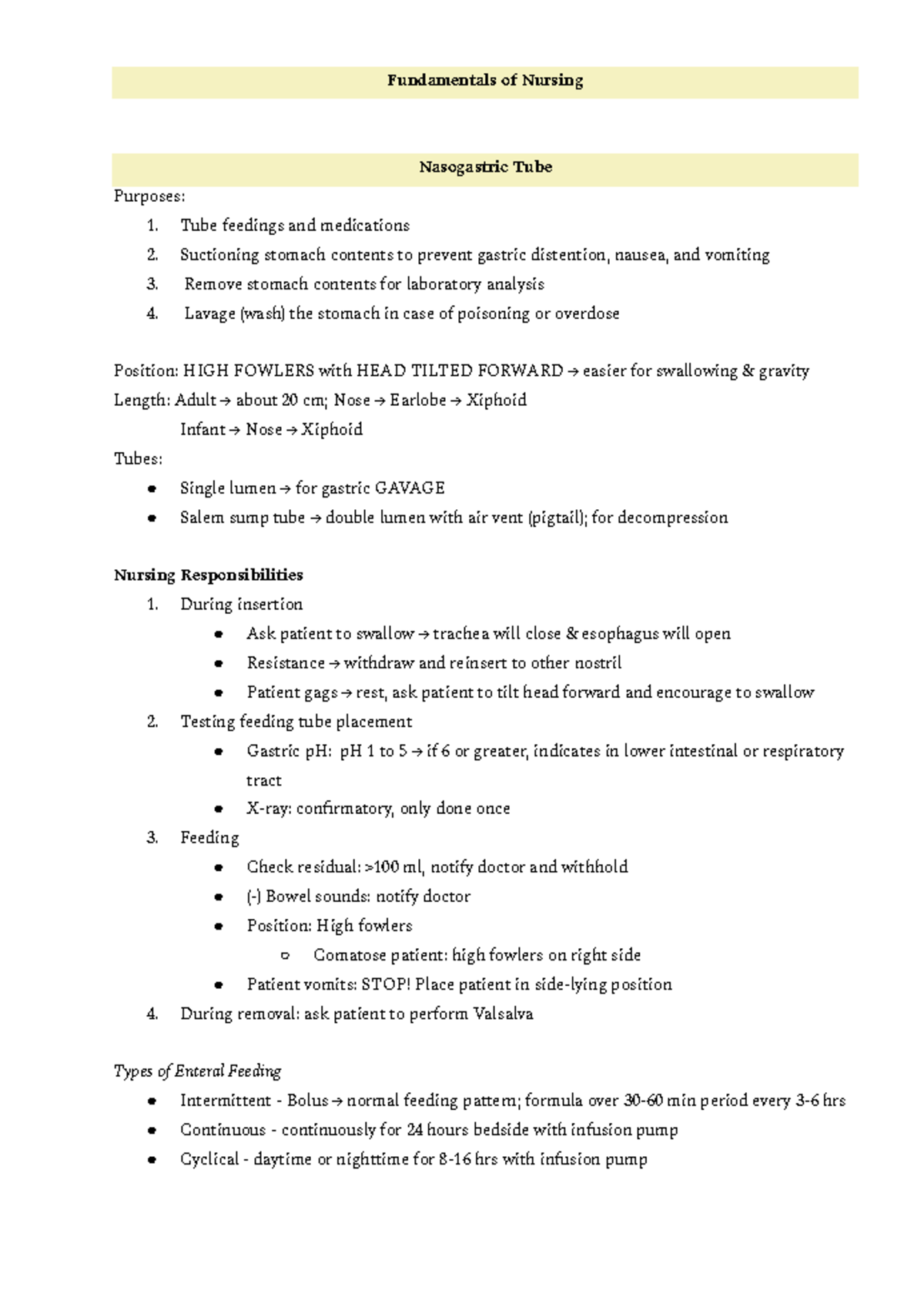 Fundamentals of Nursing - Fundamentals of Nursing Nasogastric Tube ...