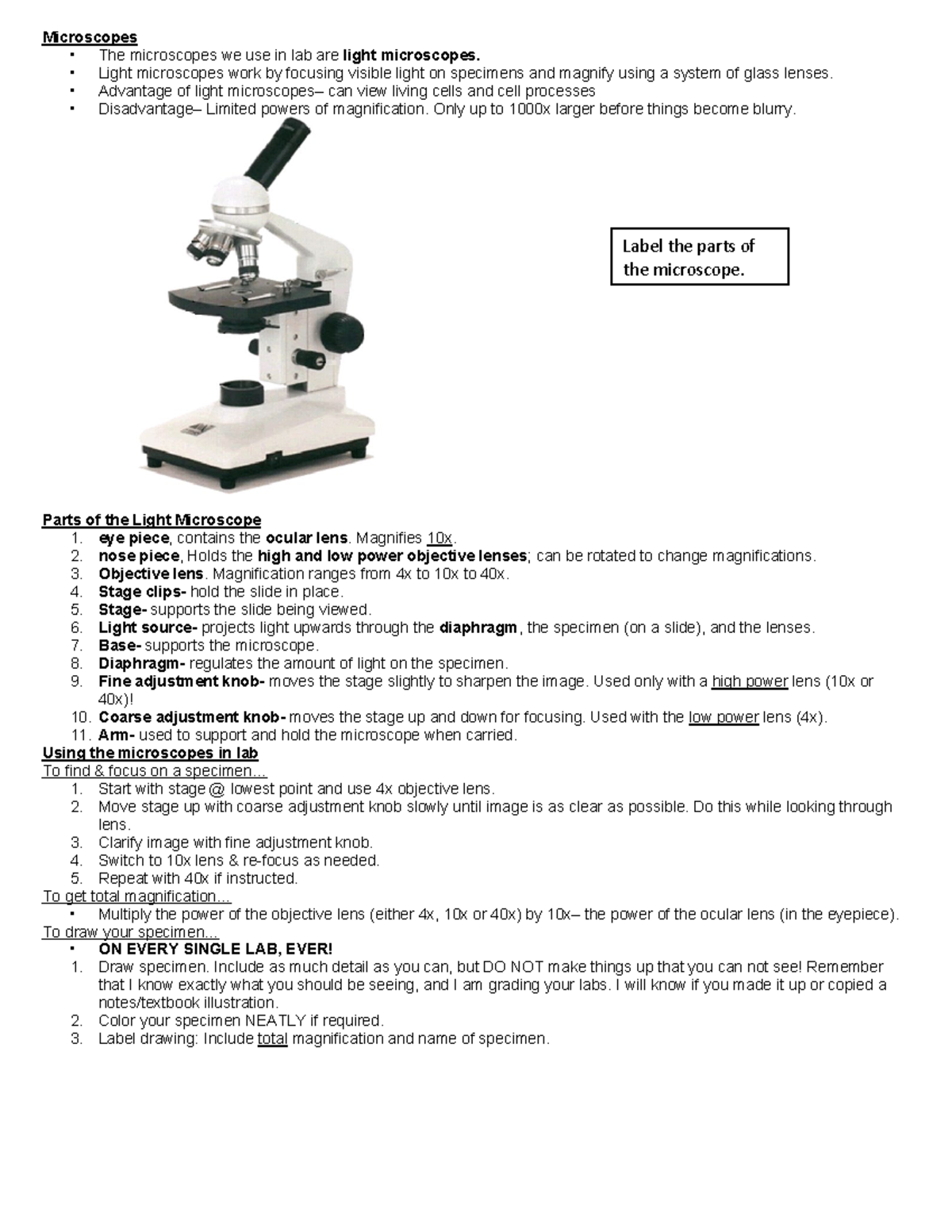 Microscope Notes and Lab+2024 - Microscopes • The microscopes we use in ...
