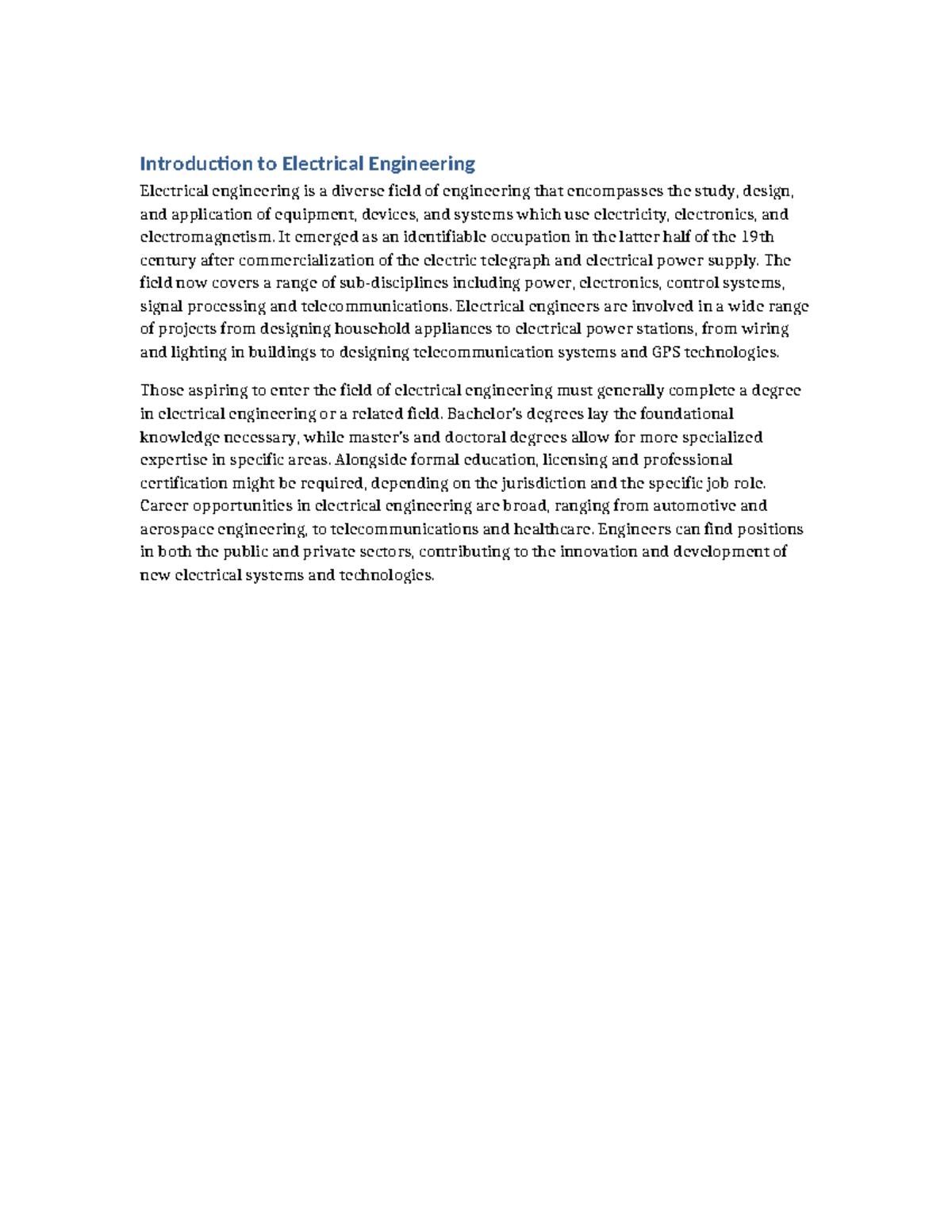 Intro to Electrical Engineering - Introduction to Electrical ...