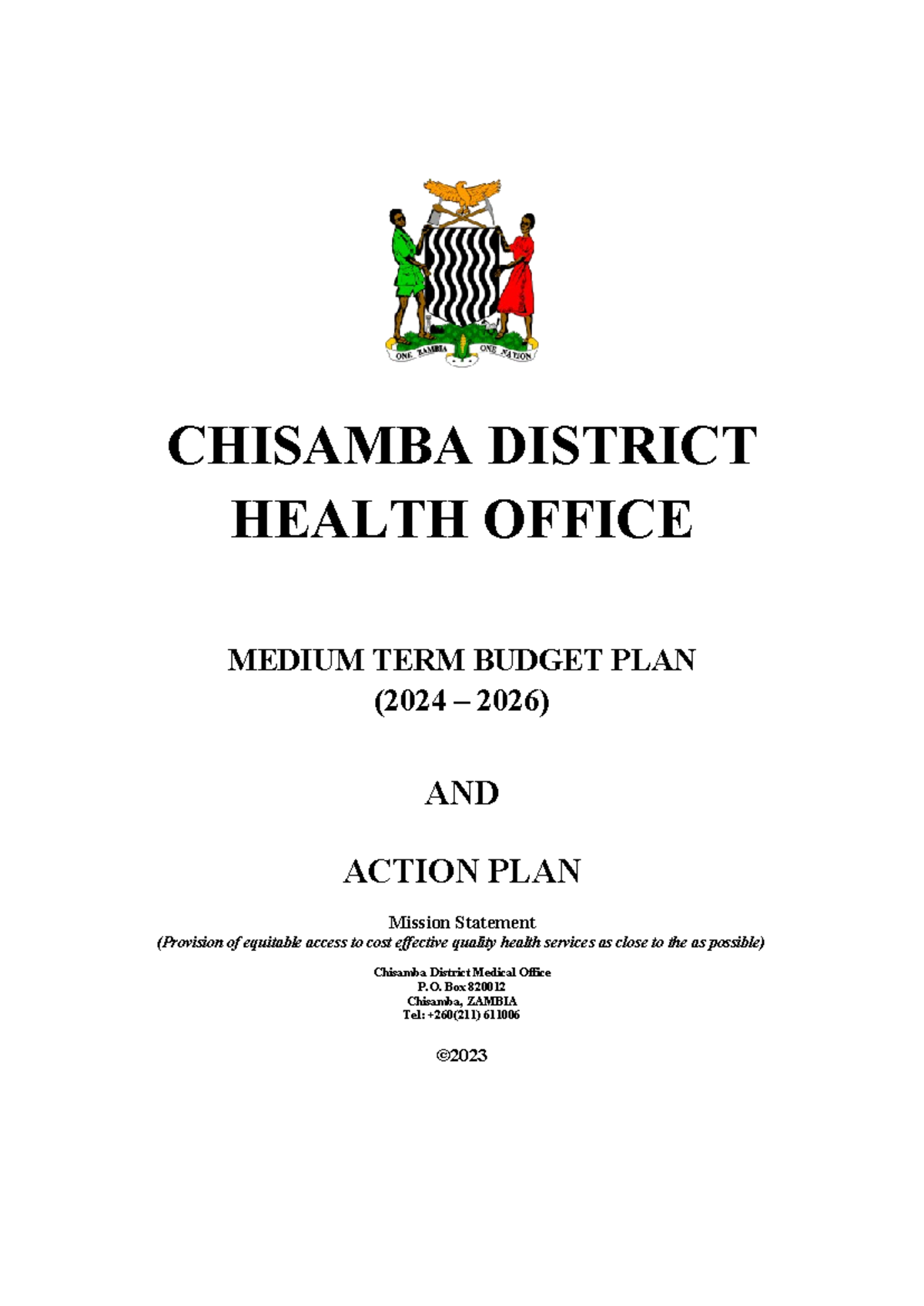 Chisamba MTEF 20242026 Final CHISAMBA DISTRICT HEALTH OFFICE MEDIUM