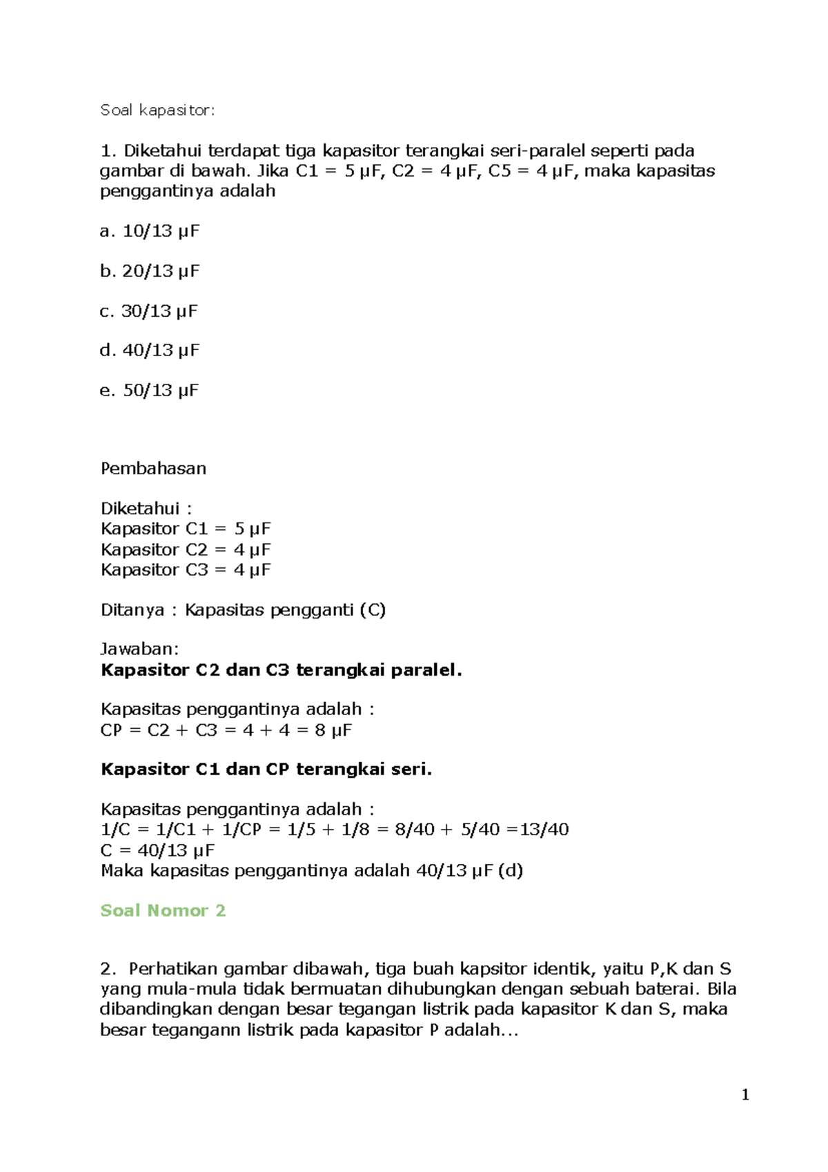 Soal Kapasitor Soal Kapasitor Diketahui Terdapat Tiga Kapasitor Terangkai Seri Paralel 6802
