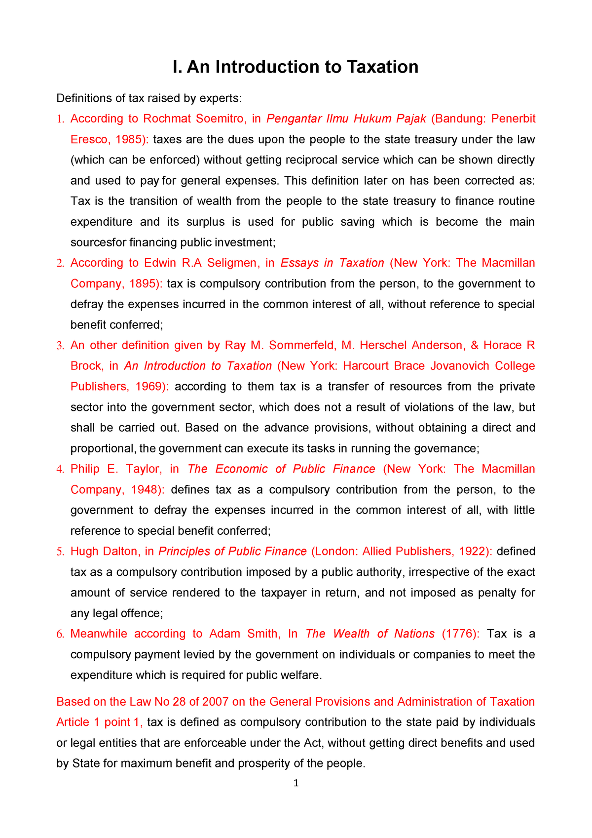 Introduction Of Taxation - I. An Introduction To Taxation Definitions ...