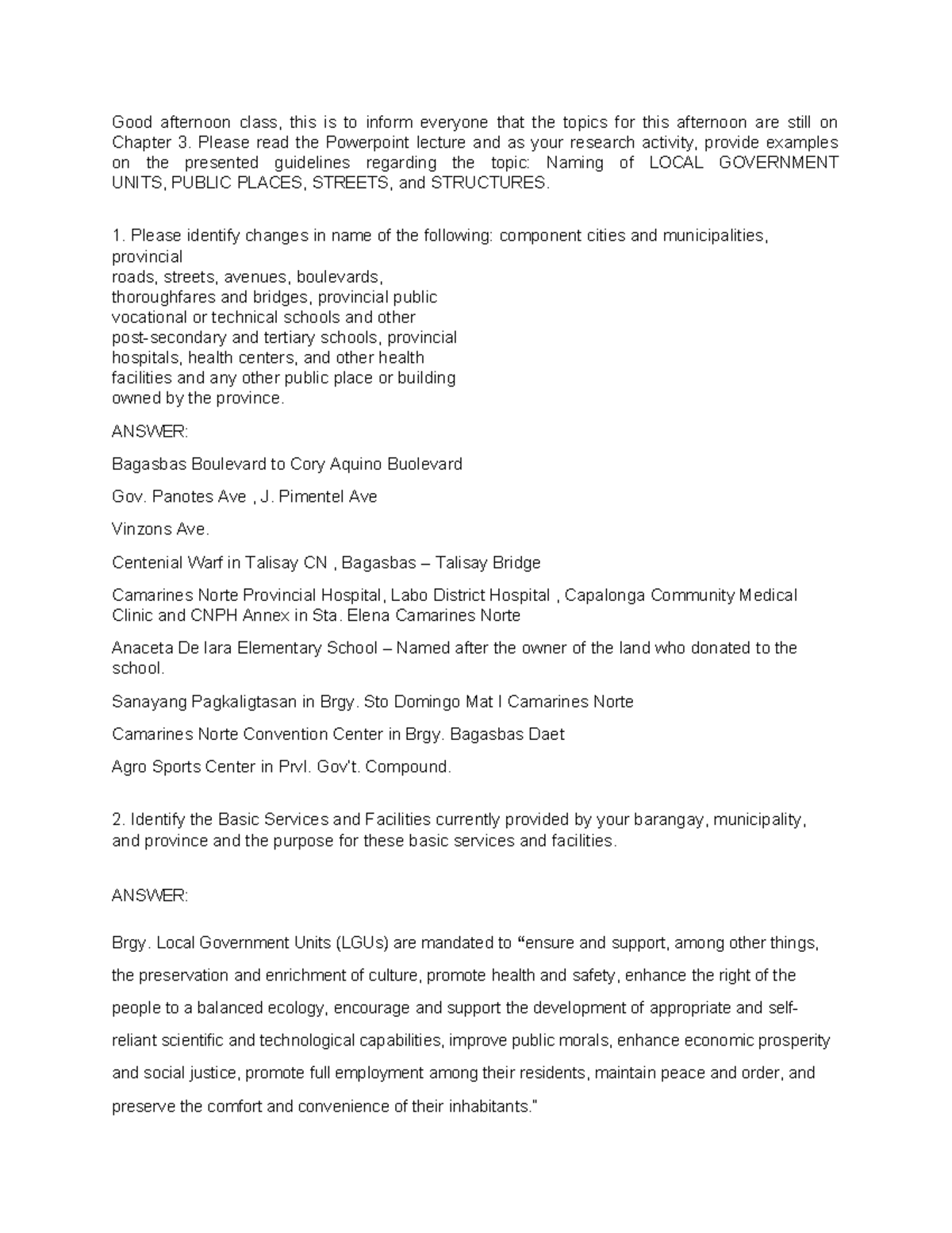 Chapter 3 - Naming of Local Government units, places etc - Good ...
