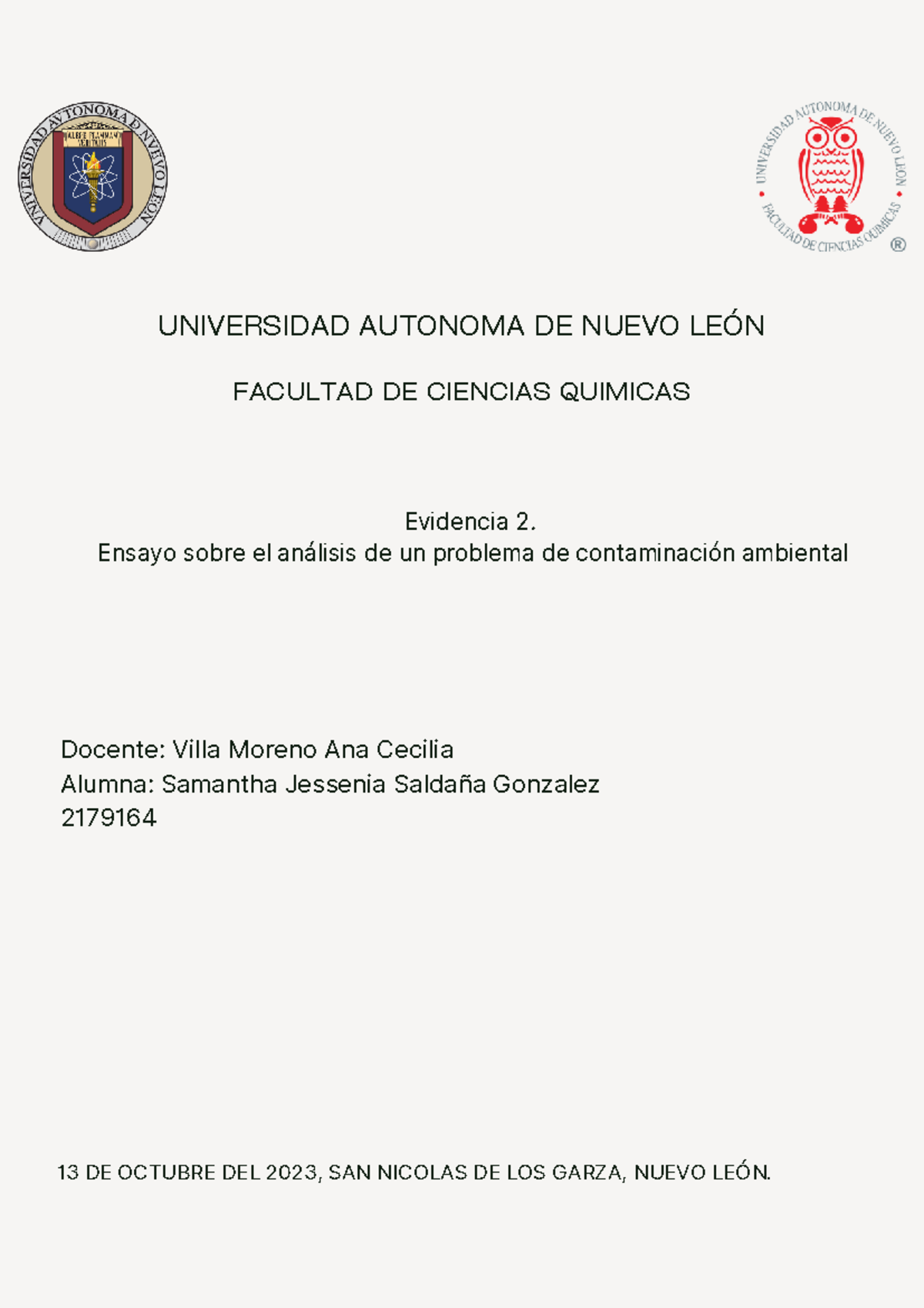 Evidencia 2 - ev. 2 - UNIVERSIDAD AUTONOMA DE NUEVO LEÓN FACULTAD DE ...