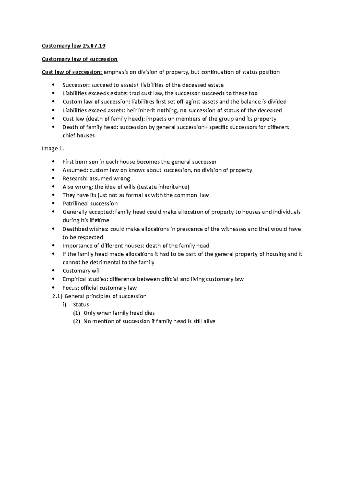 Customary Law 25 - Lecture Notes 1 - Customary Law 25.07 Customary Law ...