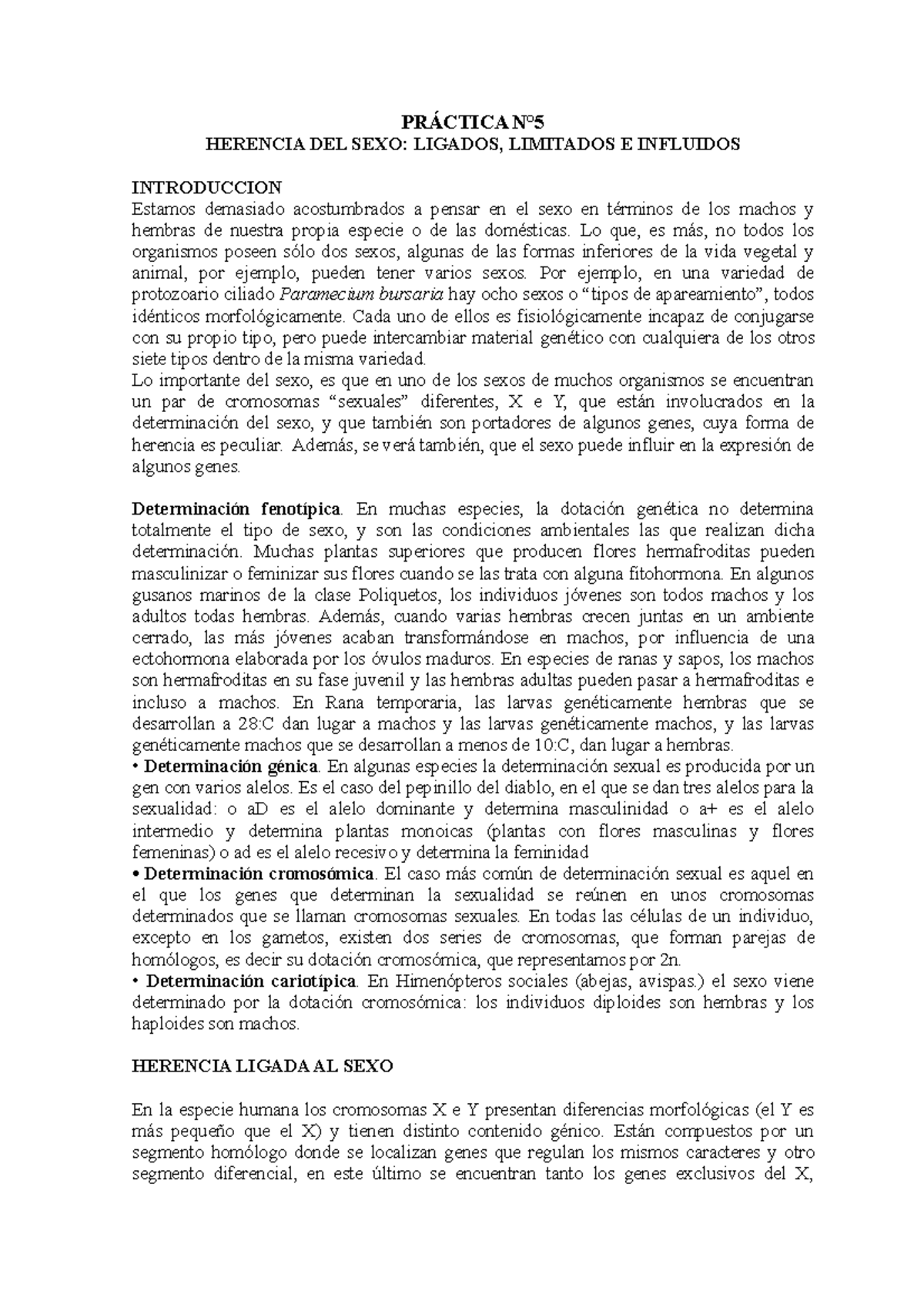 P5 1 - resolucion practica 5 parte 1 - PRÁCTICA N° HERENCIA DEL SEXO ...