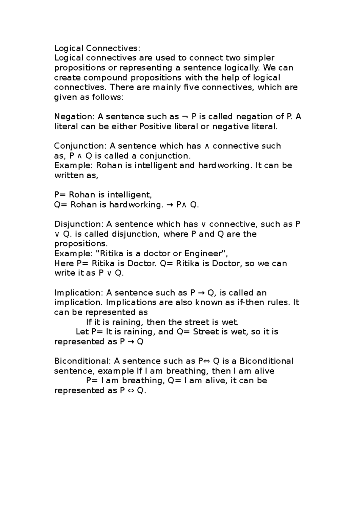 Ail1 - all the logical connectives with example for better ...