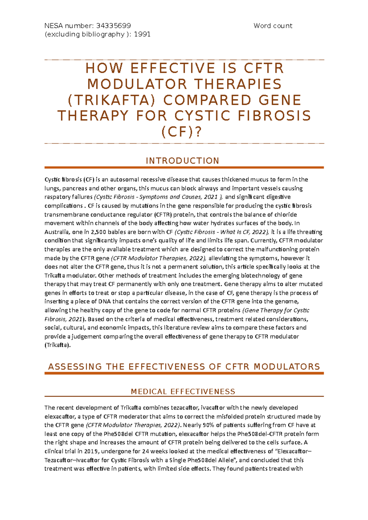 Gene Therapy And CFTR Modulators - Studocu