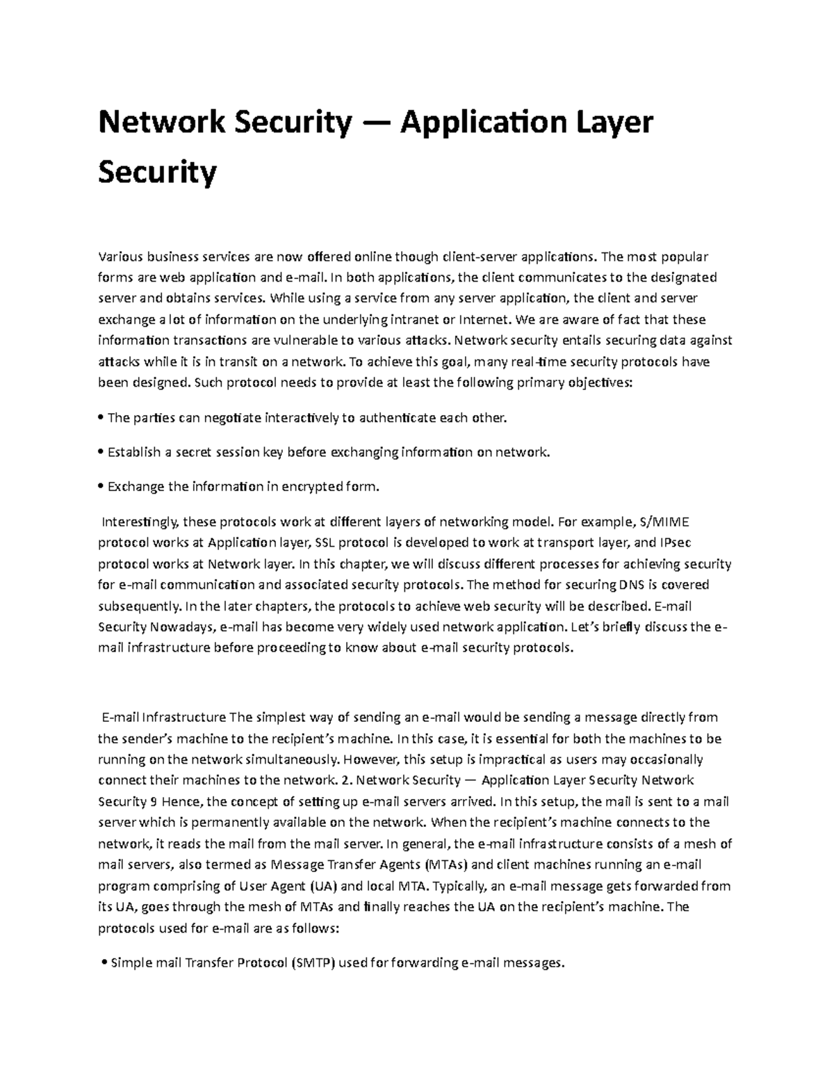 Network Security Application Layer - Network Security — Application 