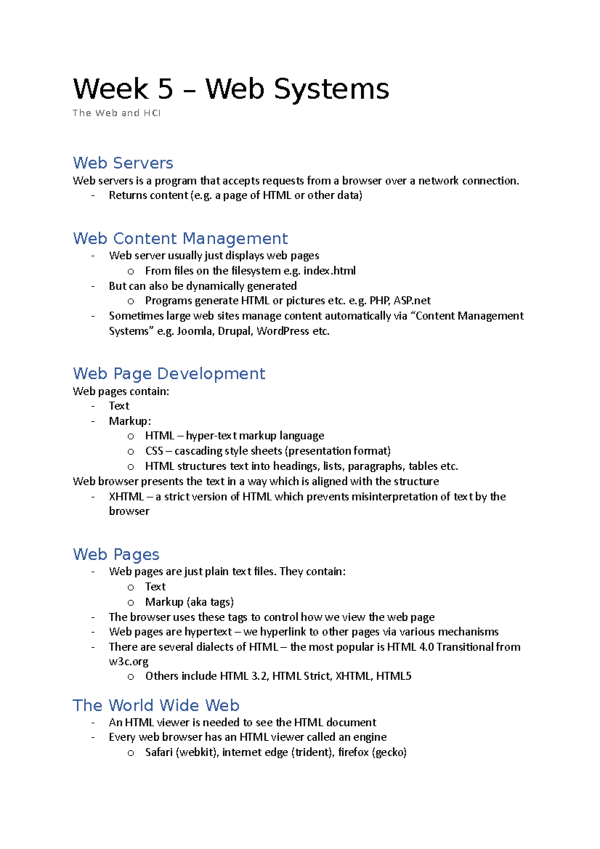 Week 5 - the web and hci - Week 5 – Web Systems The Web and HCI Web ...