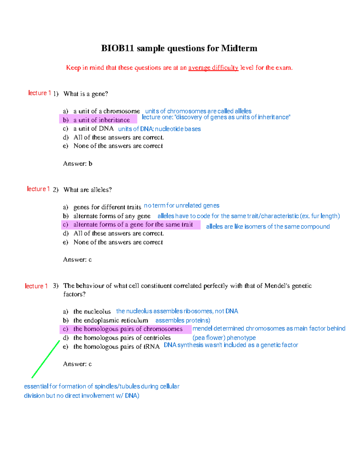 (annotated) Midterm Exam Sample Questions - BIOB11 Sample Questions For ...