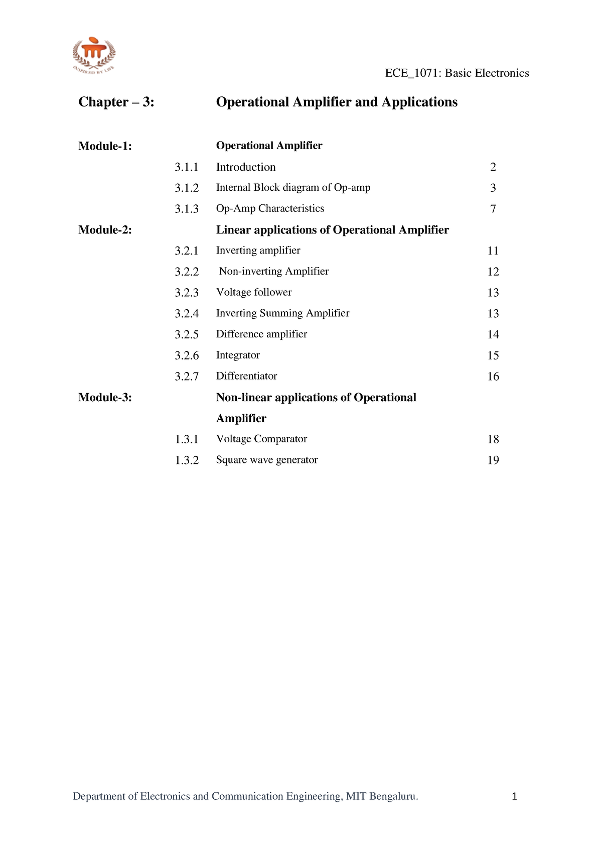 Operational Amplifier Notes - Chapter – 3: Operational Amplifier And ...