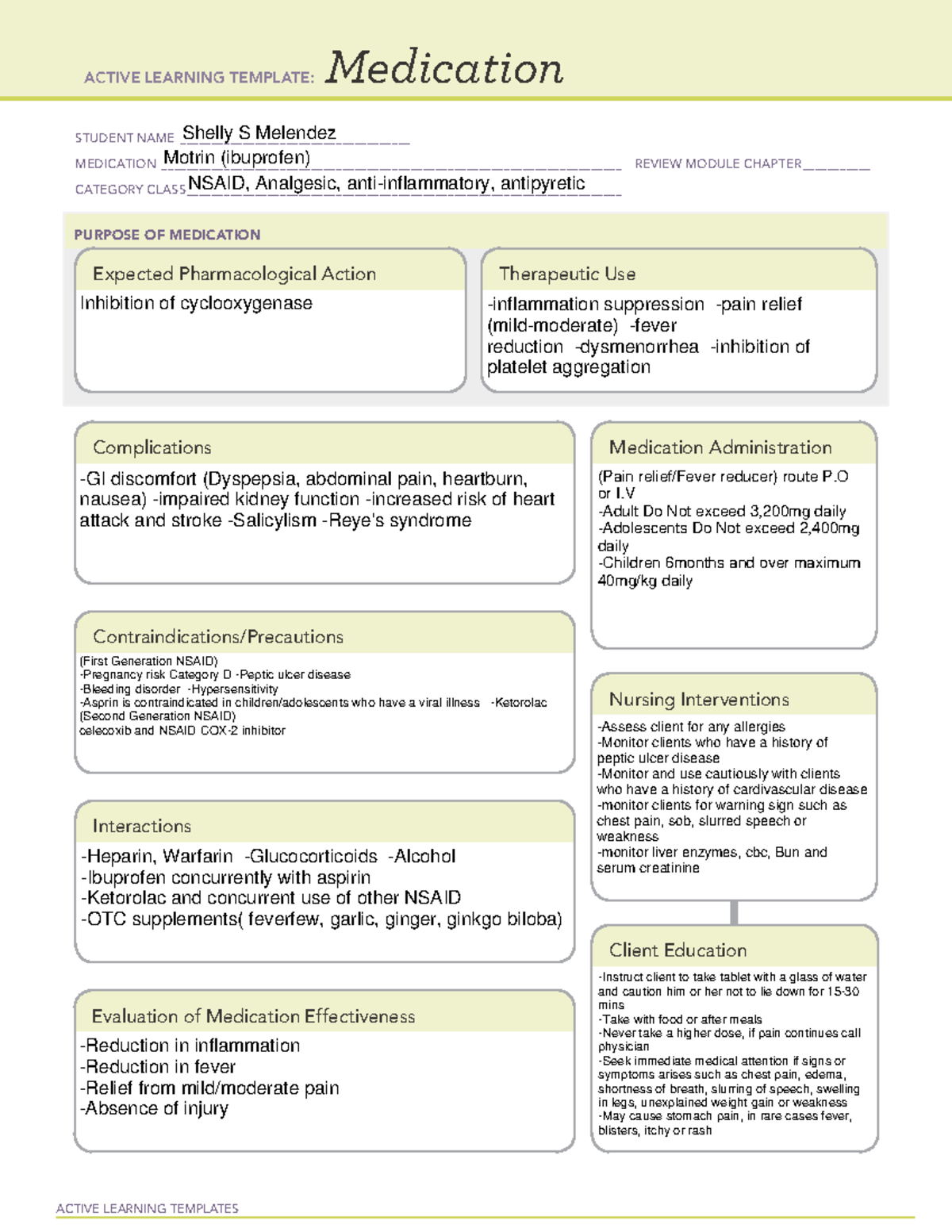 Medcard Motrin - ACTIVE LEARNING TEMPLATES Medication STUDENT NAME ...