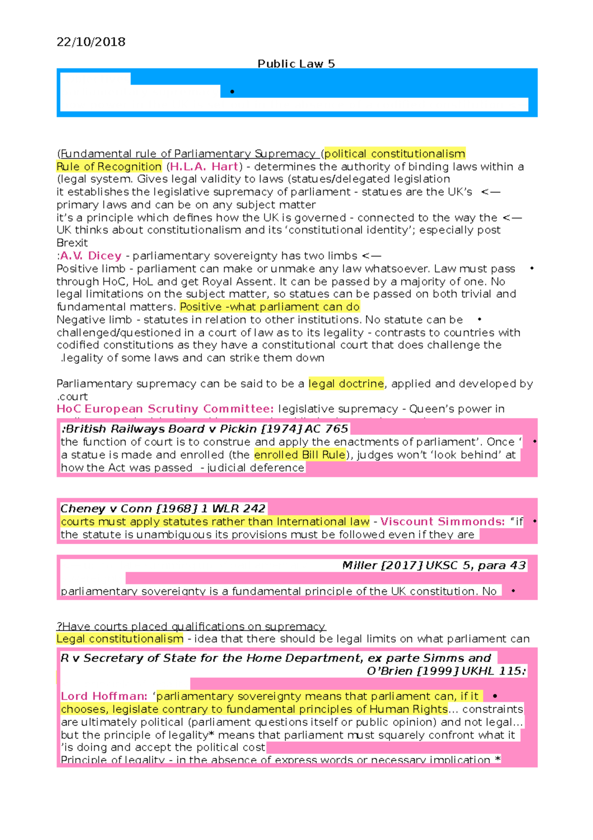 Public law 5 22:10:2018 - 22/10/ Public Law 5 ( Fundamental rule of ...