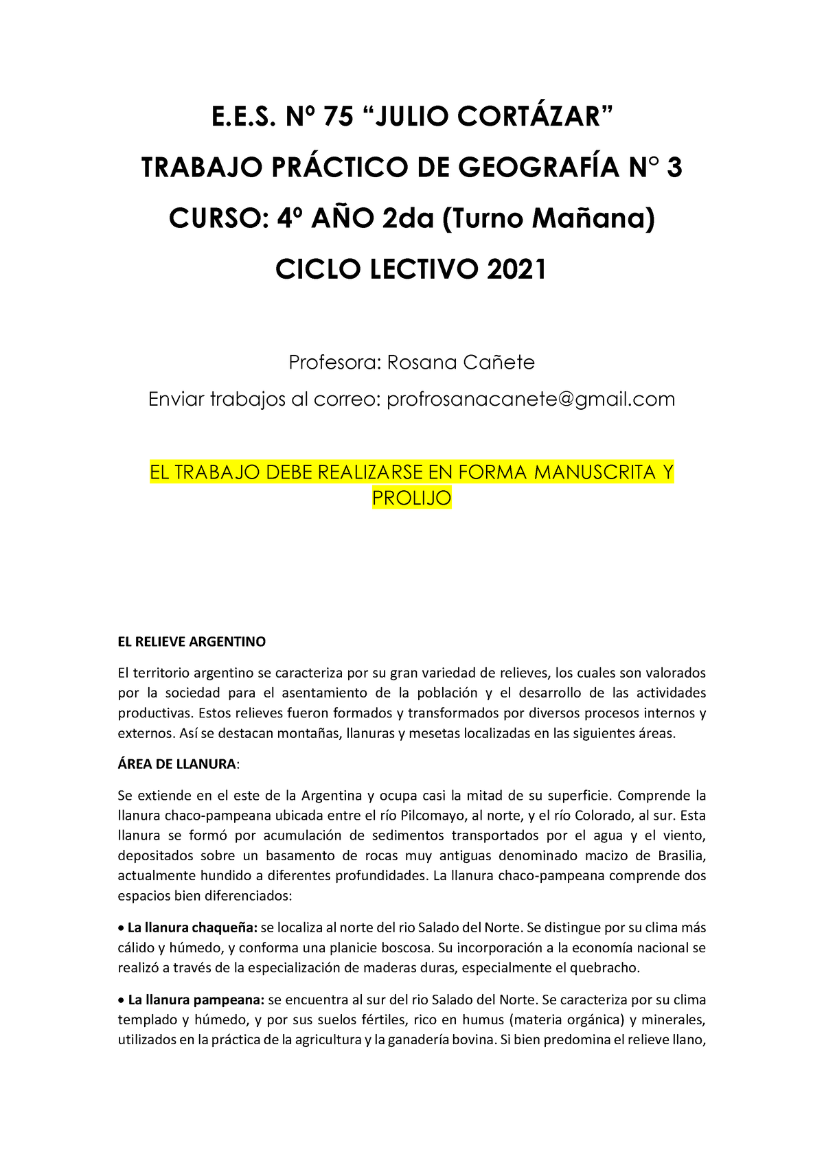 Trabajo Práctico N° 3 Geografía 4to 2da Ee Nº 75 “julio CortÁzar” Trabajo PrÁctico De 0805