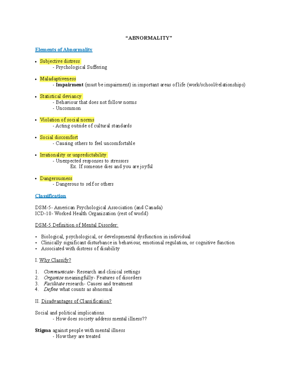 Abnormality - Abnormal Psychology Lecture Notes - PSYC 300A - UBC - Studocu